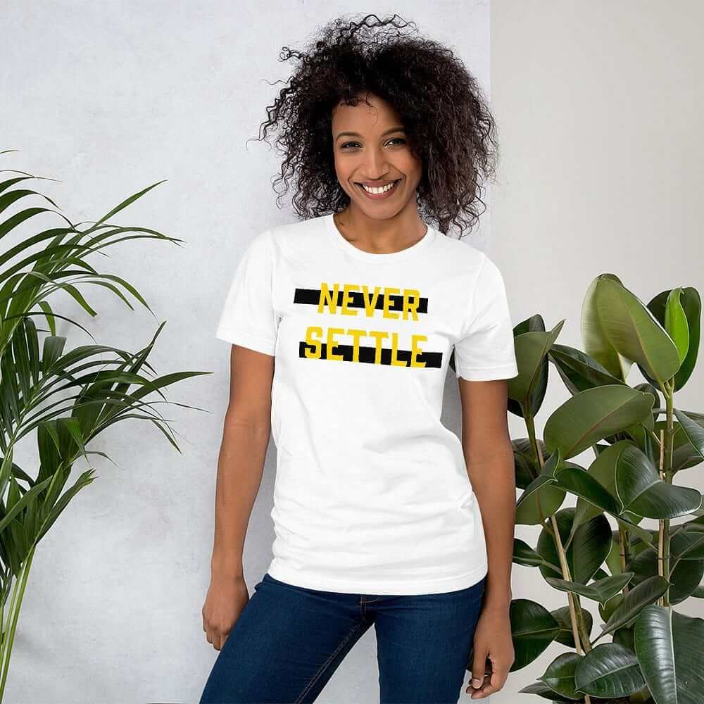 Never Settle Statement Short-Sleeve Unisex T-Shirt, Clothing T-shirts, $ 30.44, A Moment Of Now™