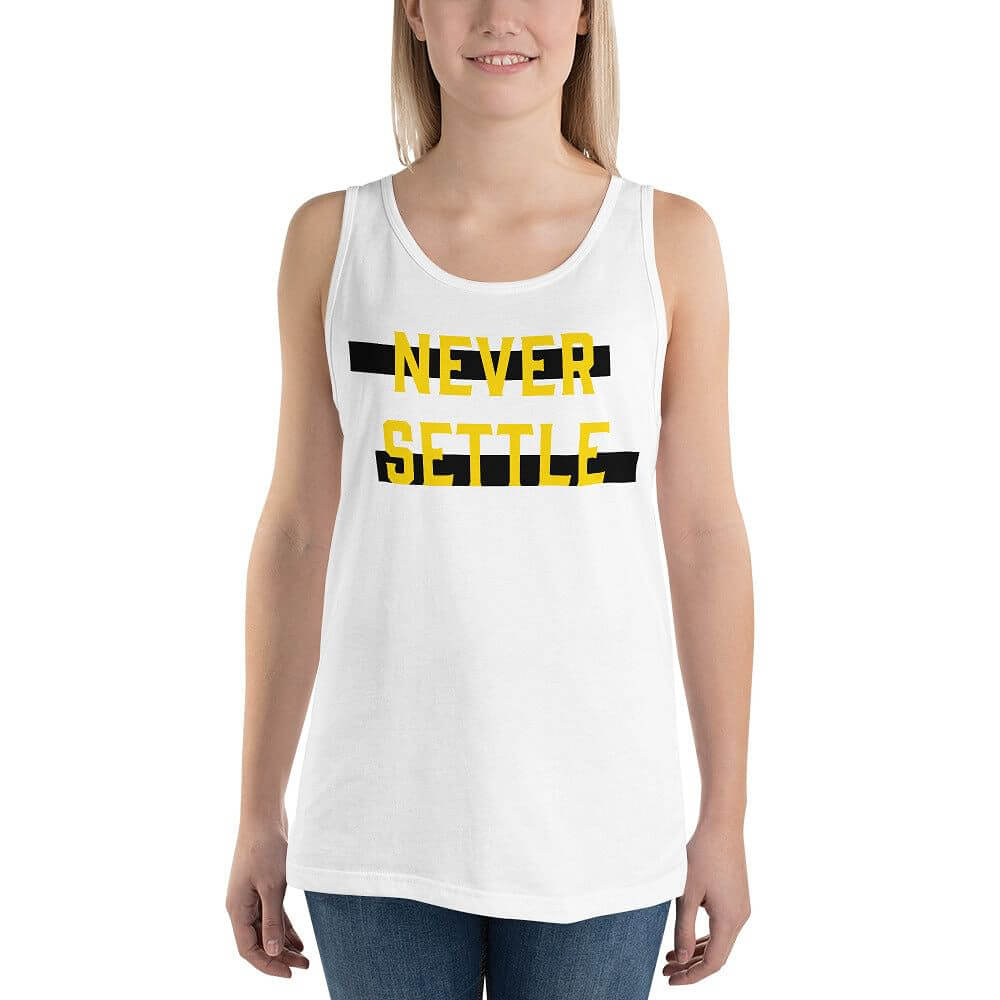 Never Settle Unisex Tank Top | Motivational Gym Apparel, Tank Tops, $ 32.44, A Moment Of Now™