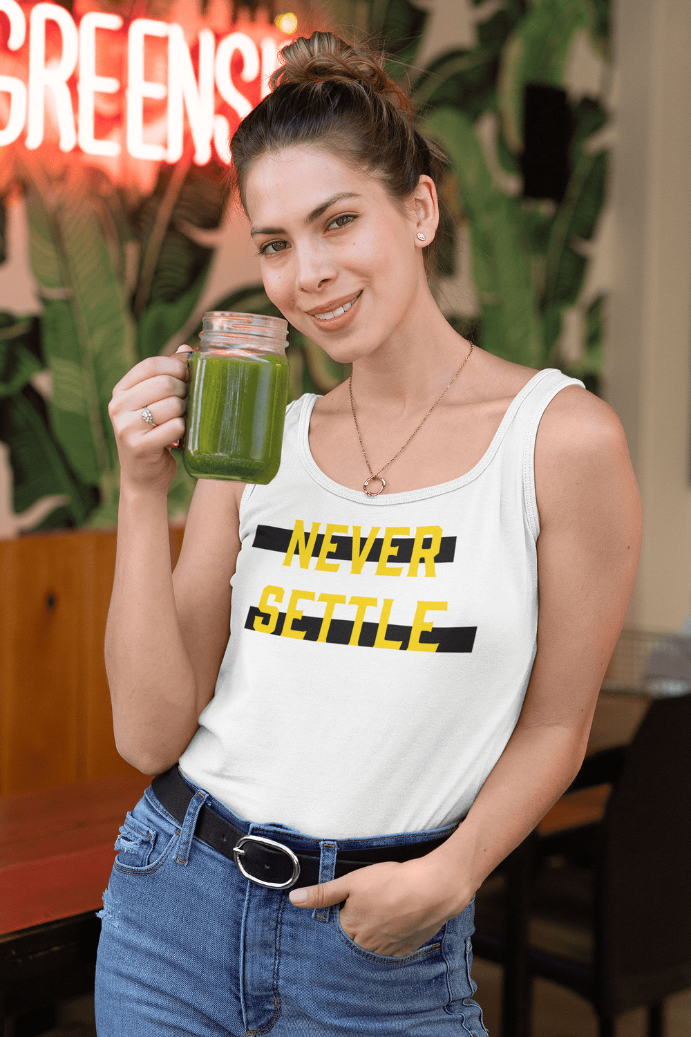 Never Settle Unisex Tank Top | Motivational Gym Apparel, Tank Tops, $ 32.44, A Moment Of Now™