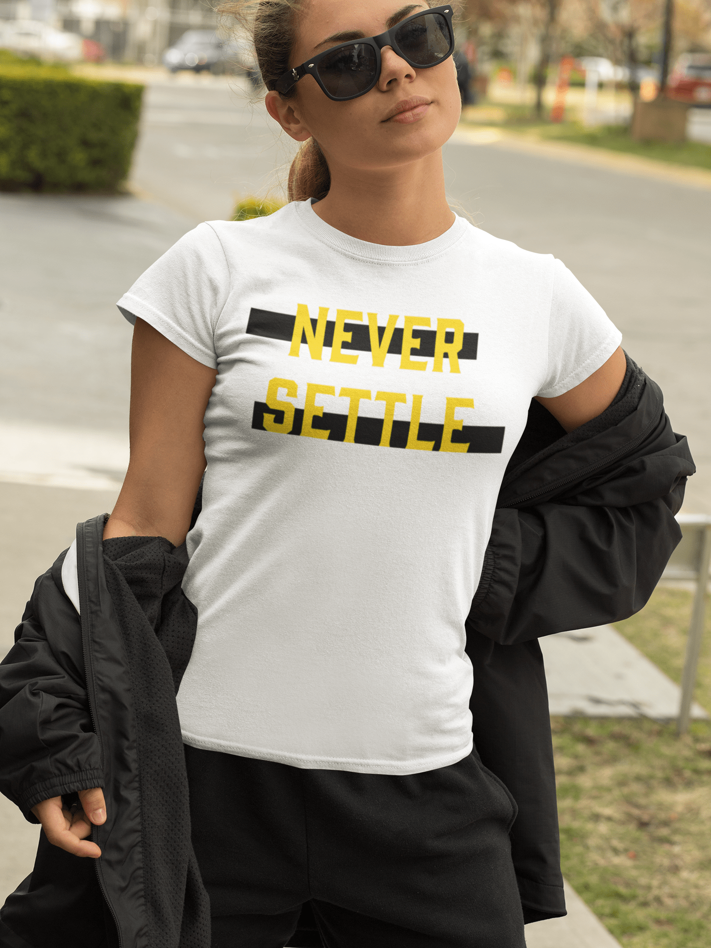 Never Settle Statement Women's Short Sleeve T-shirt Clothing T-shirts A Moment Of Now Women’s Boutique Clothing Online Lifestyle Store