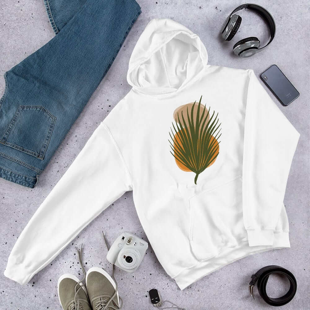 Palm Leaf and Stones abstract Art Graphic Unisex Hoodie, Hoodie, $ 51.50, A Moment Of Now™