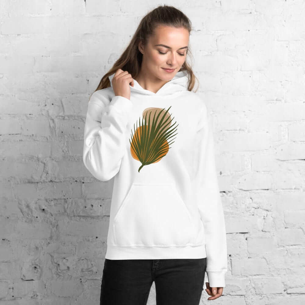 Palm Leaf and Stones abstract Art Graphic Unisex Hoodie, Hoodie, $ 51.50, A Moment Of Now™