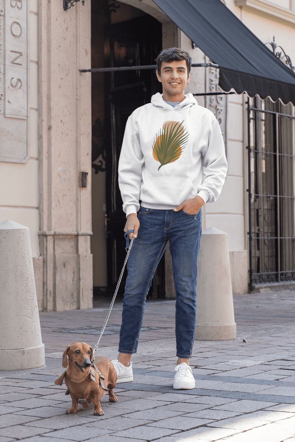 Palm Leaf and Stones abstract Art Graphic Unisex Hoodie, Hoodie, $ 51.50, A Moment Of Now™