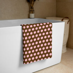 Pink on Brown Polka Dots Beach Bath Towel Towel A Moment Of Now Women’s Boutique Clothing Online Lifestyle Store
