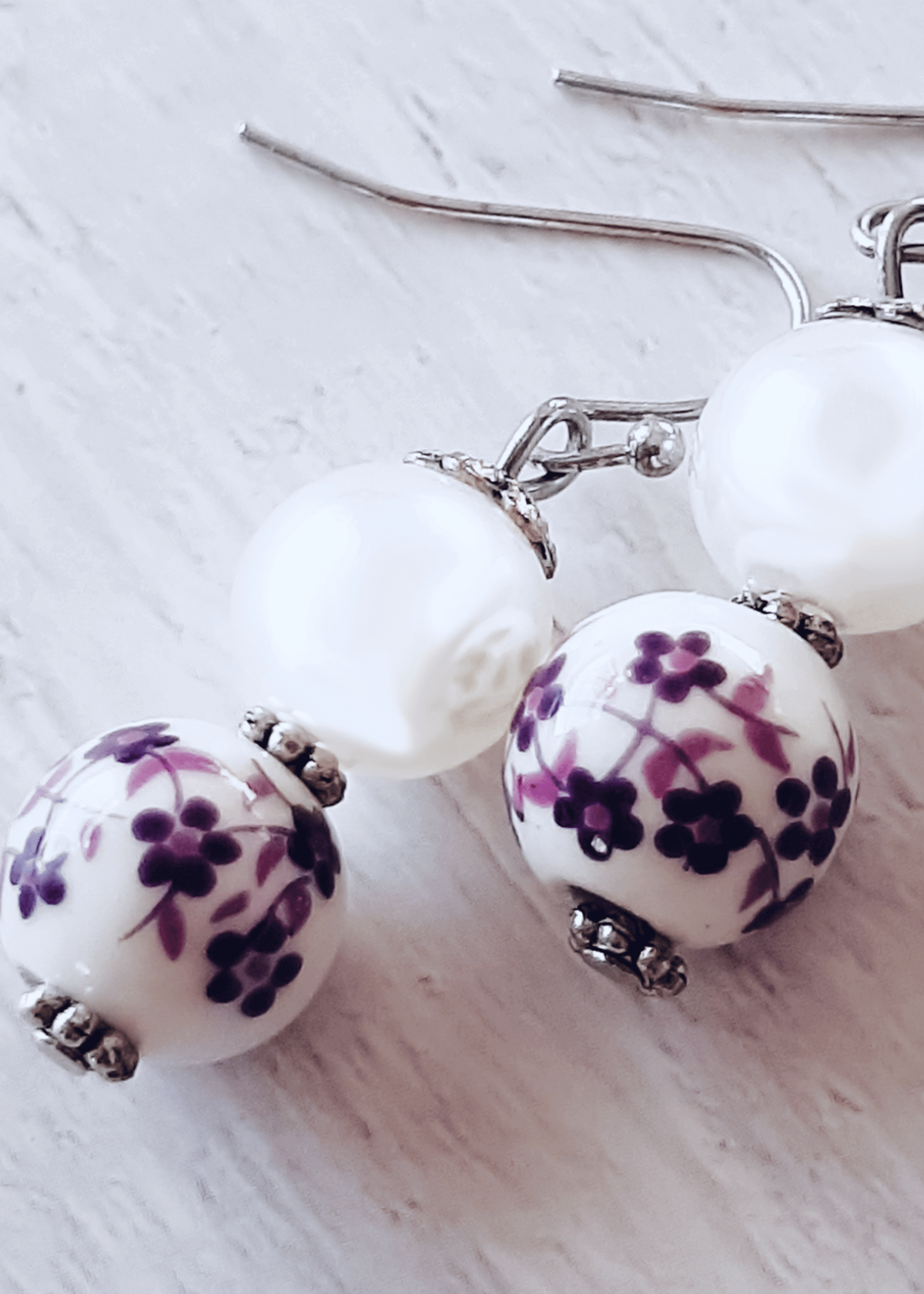 Purple Flower & Simulated Pearl Beaded Dangle Earrings, Earrings, $ 18.95, A Moment Of Now™