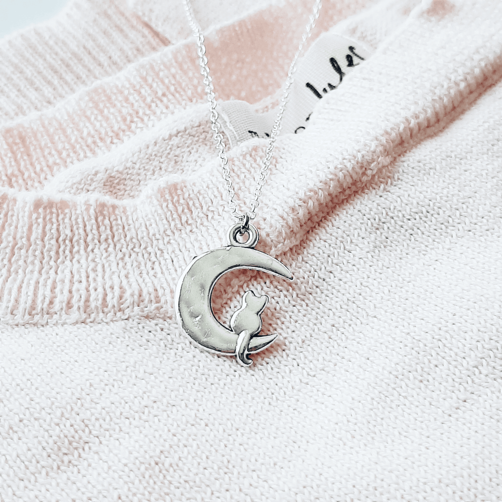 Silver Kitty Cat on The Moon Pendant Necklace for Cat Lovers | Gift for Birthday, Christmas, Mother's Day, Anniversary and Valentine's Day, Necklaces, $ 12.99, A Moment Of Now™