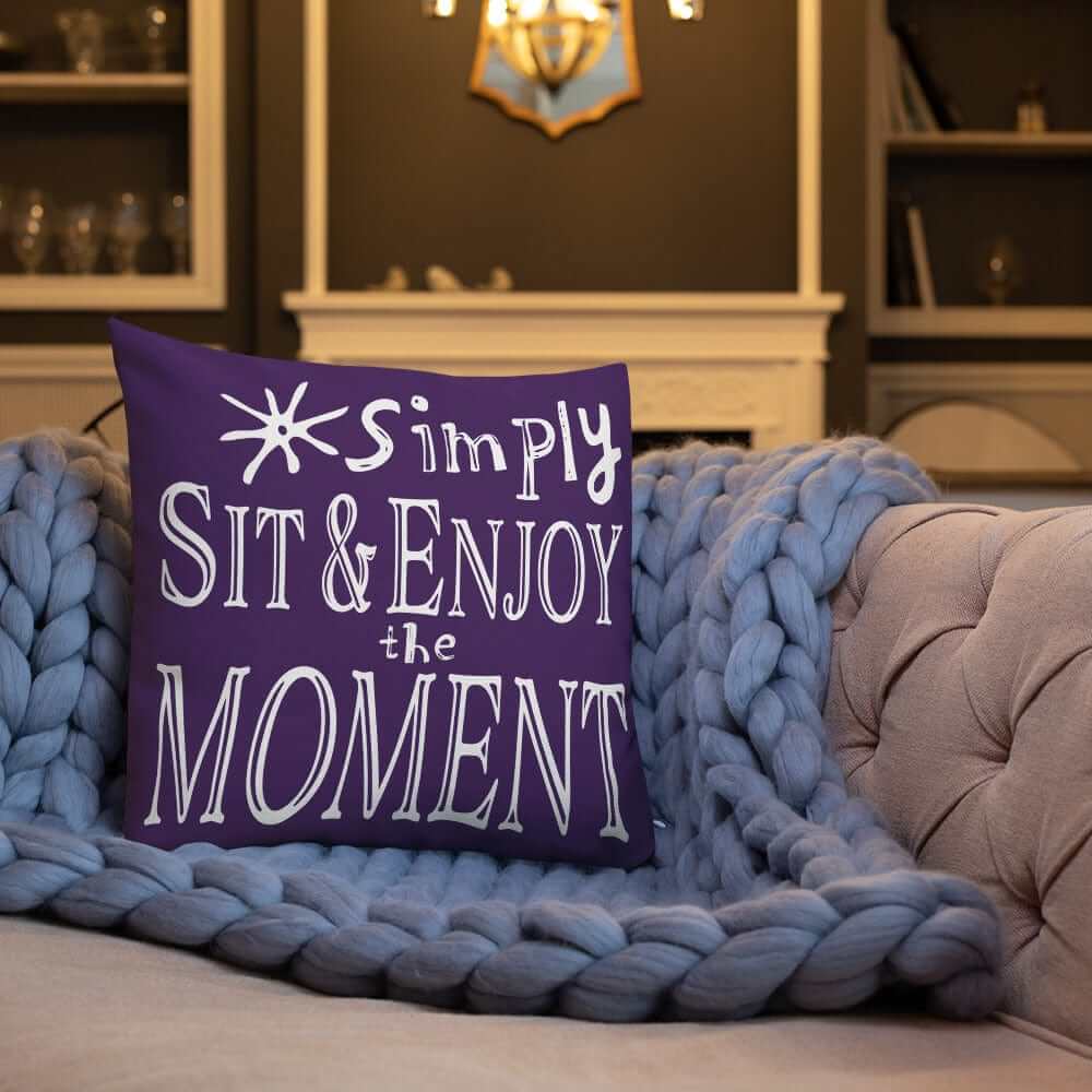 Simply Sit & Enjoy the Moment Mindfulness Decorative Pillow - Purple, Throw Pillows, $ 64.50, A Moment Of Now™