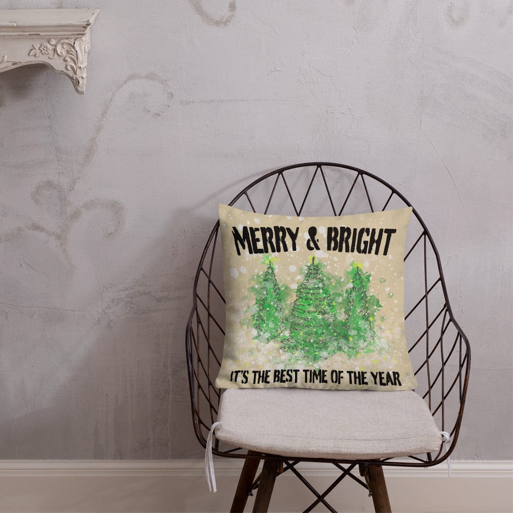 Shop Snowy Christmas Holiday Trees Watercolor Throw Premium Pillow - Beige, Throw Pillows, USA Boutique