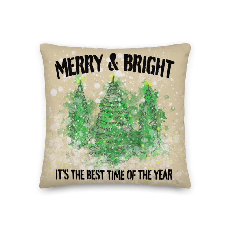 Snowy Christmas Holiday Trees Watercolor Throw Premium Pillow - Beige Throw Pillows A Moment Of Now Women’s Boutique Clothing Online Lifestyle Store