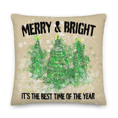 Snowy Christmas Holiday Trees Watercolor Throw Premium Pillow - Beige Throw Pillows A Moment Of Now Women’s Boutique Clothing Online Lifestyle Store