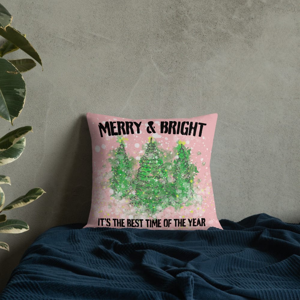 Snowy Christmas Holiday Trees Watercolor Throw Premium Pillow - Pink Throw Pillows A Moment Of Now Women’s Boutique Clothing Online Lifestyle Store