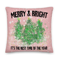 Shop Snowy Christmas Holiday Trees Watercolor Throw Premium Pillow - Pink, Throw Pillows, USA Boutique