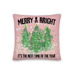 Shop Snowy Christmas Holiday Trees Watercolor Throw Premium Pillow - Pink, Throw Pillows, USA Boutique