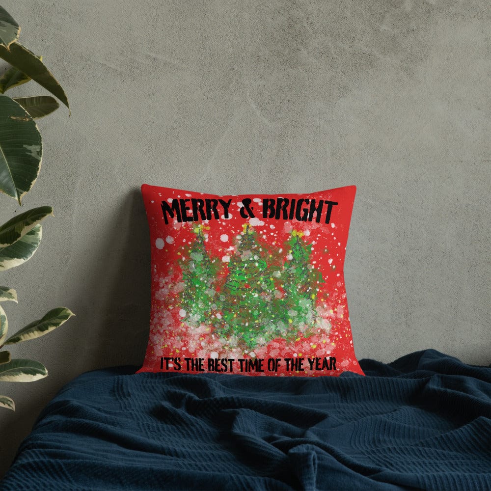 Shop Snowy Christmas Holiday Trees Watercolor Throw Premium Pillow - Red, Throw Pillows, USA Boutique
