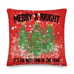 Snowy Christmas Holiday Trees Watercolor Throw Premium Pillow - Red Throw Pillows A Moment Of Now Women’s Boutique Clothing Online Lifestyle Store