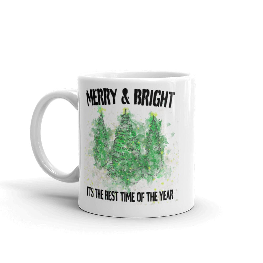 Shop Snowy Christmas Holiday Trees WatercolorWhite Glossy Coffee Cup Mug, Mugs, USA Boutique
