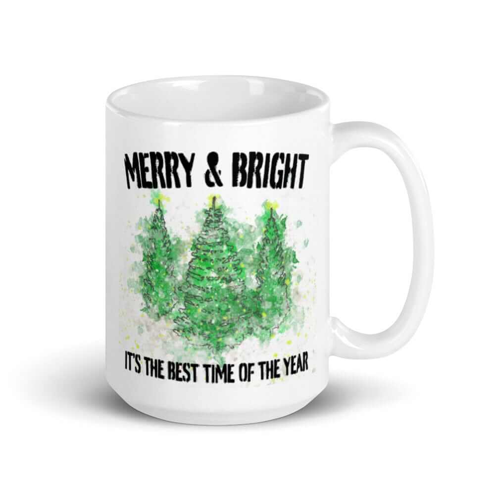 Snowy Christmas Holiday Trees Watercolor Painting Snowflake Pine Trees White Glossy Coffee Tea Cup Mug, Mugs, $ 23.00, A Moment Of Now™