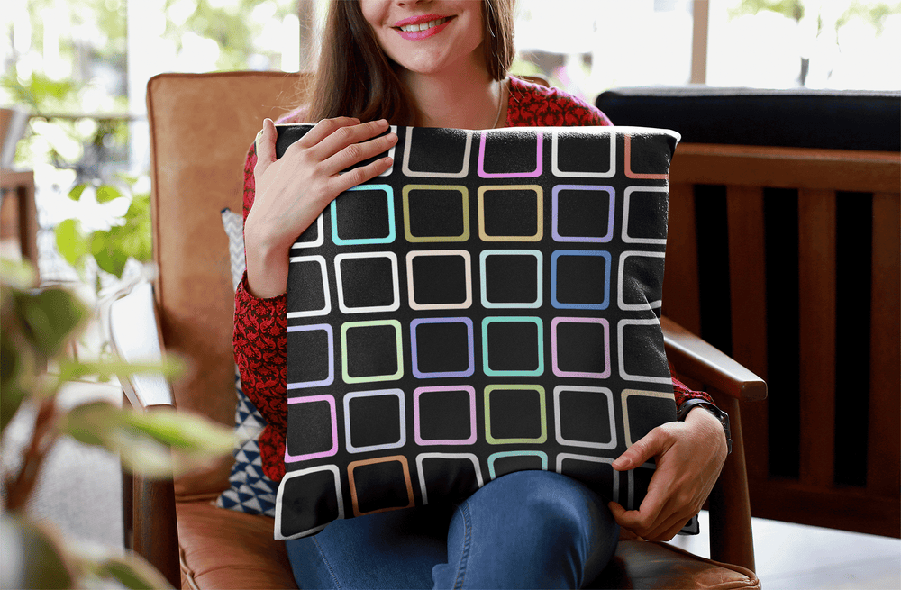 Sofie Round Edge Square Black Pattern Mid Century Modern Minimal Style Premium Pillow, Pillow, $ 64.50, A Moment Of Now™