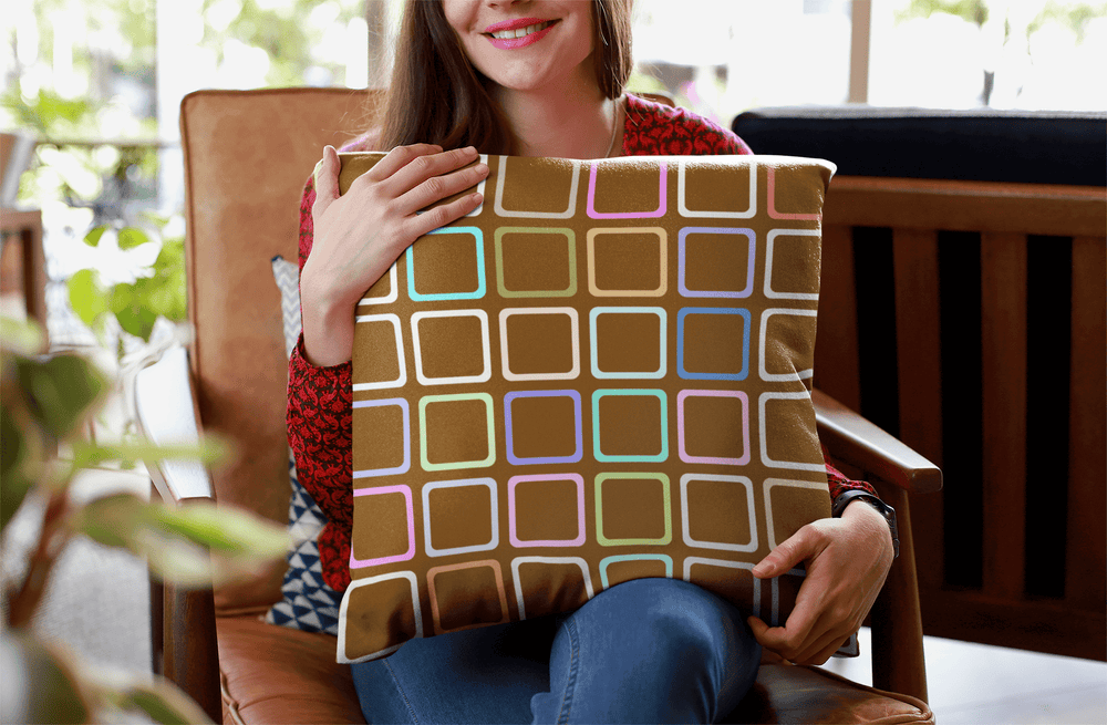 Sofie Square Brown Pattern Mid Century Modern Minimal Style Premium Decorative Throw Pillow Cushion, Pillow, $ 64.50, A Moment Of Now™