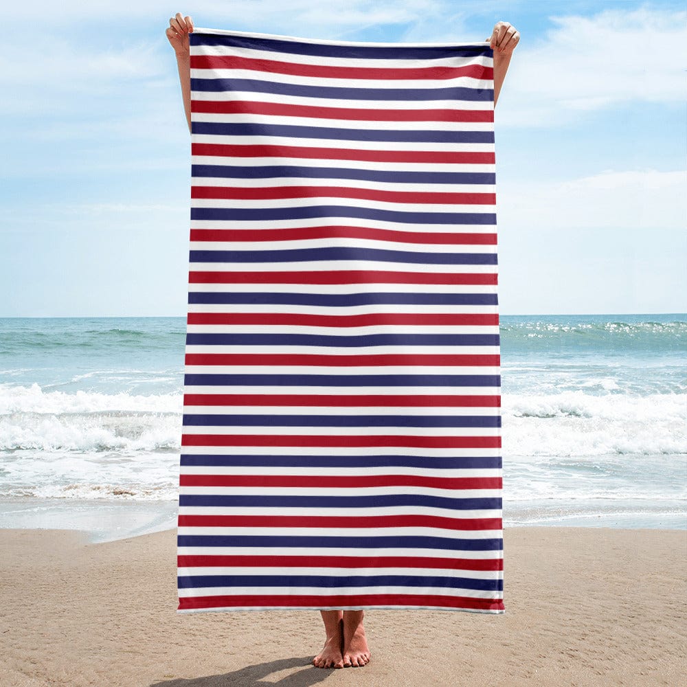 Shop The Perfect Striped Series - Old Days Beach Bath Towel - White Blue Red Strip, Towel, USA Boutique