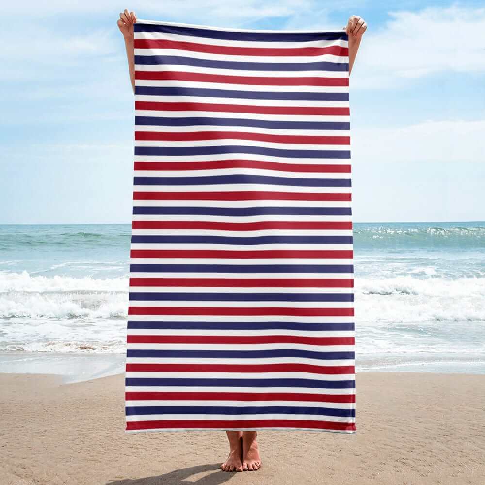 The Perfect Striped Series - Old Days Beach Bath Towel - White Blue Red Strip, Towel, $ 42.95, A Moment Of Now™