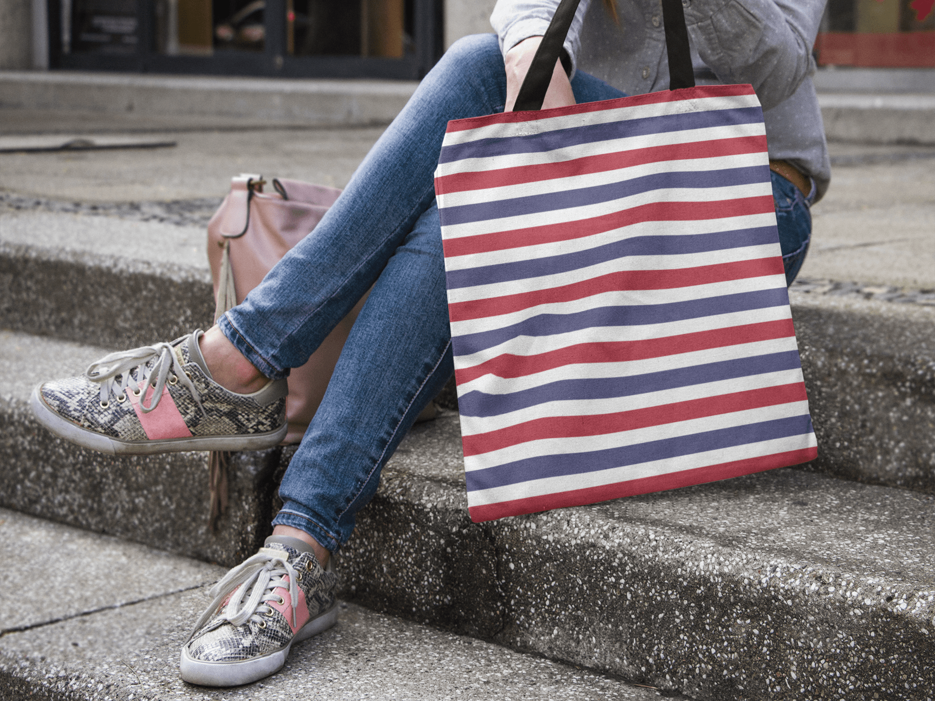 The Perfect Striped Series - Old Days Tote Shopping Shopper Bag - White Blue Red Strips Bags - Shopping bags A Moment Of Now Women’s Boutique Clothing Online Lifestyle Store