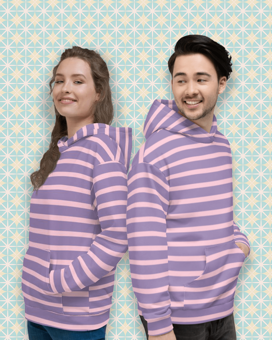 Shop The Perfect Striped Series - Pastel Pink Stripes on Purple Unisex Hoodie, Hoodie, USA Boutique