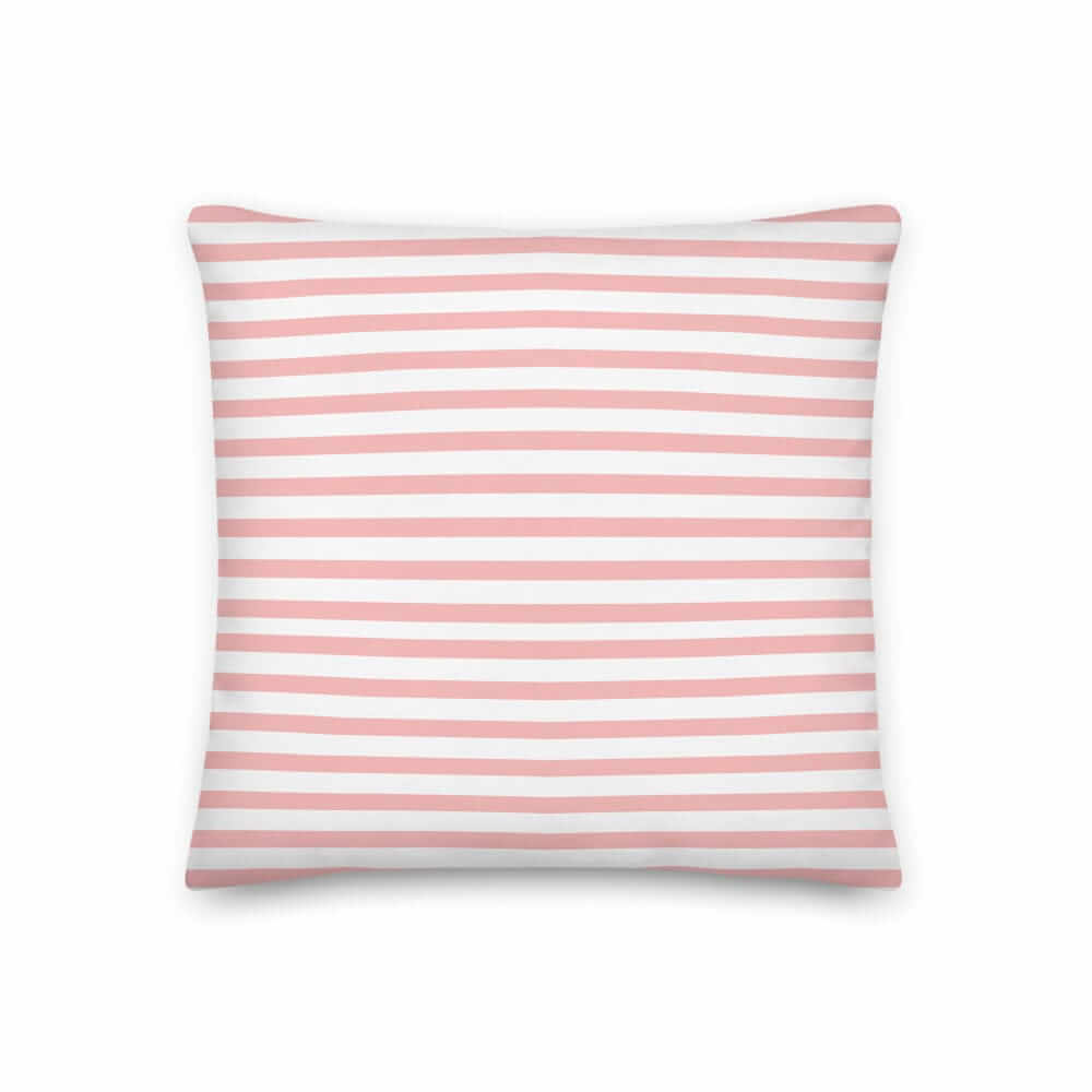 Pink Stripes On White Premium Pillow | Coastal Preppy Decor, Throw Pillows, $ 55.00, A Moment Of Now™