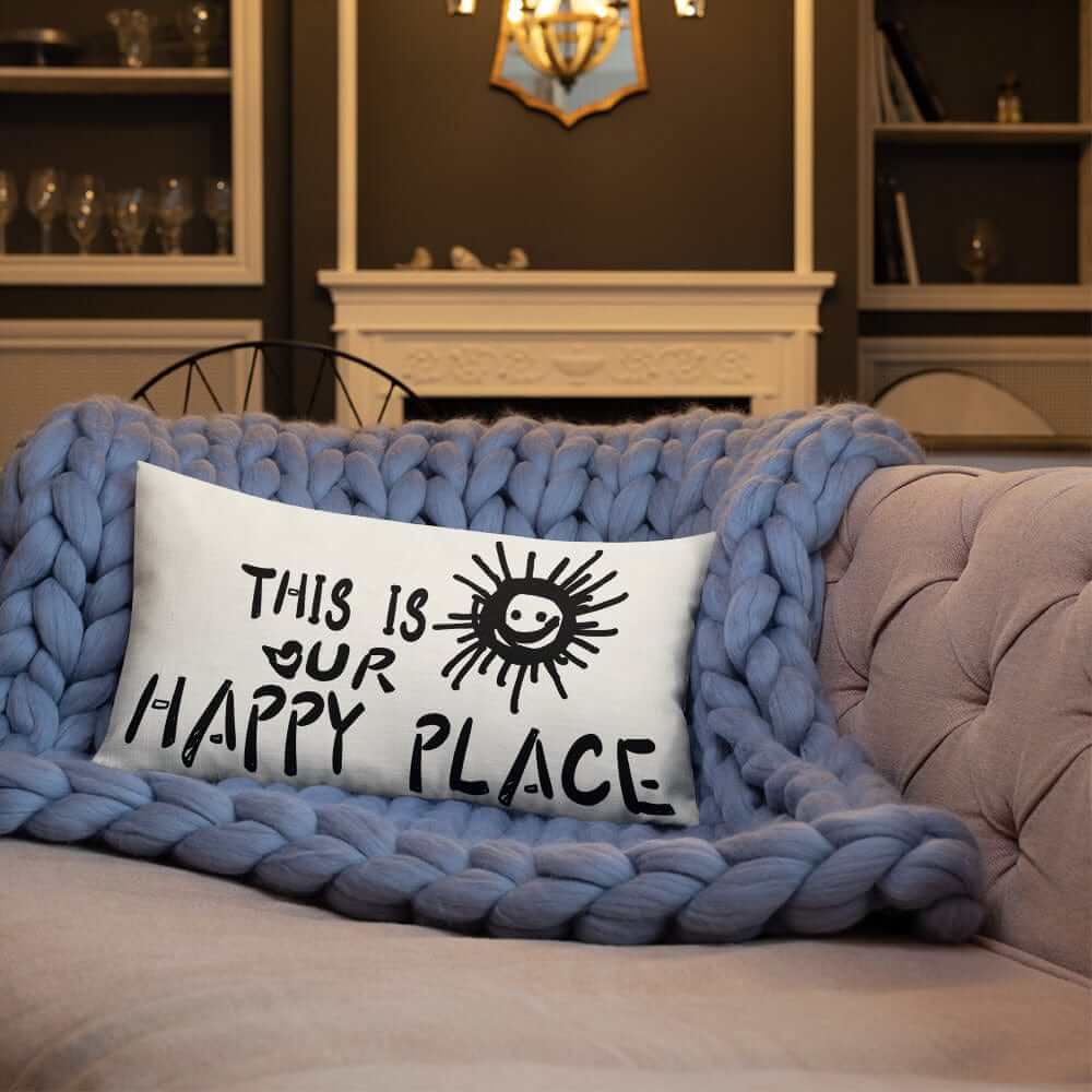 This Is Our Happy Place Quote Decorative Accent Throw Pillow Cushion - Floral White, Throw Pillows, $ 64.50, A Moment Of Now™