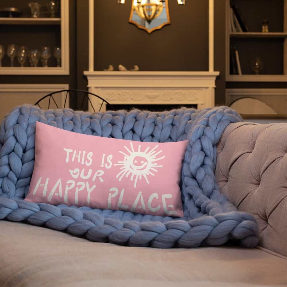 This Is Our Happy Place Quote Decorative Accent Throw Pillow Cushion - Retro Pink, Throw Pillows, $ 64.50, A Moment Of Now™