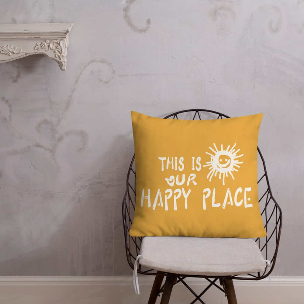 This Is Our Happy Place Quote Decorative Accent Throw Pillow Cushion - Retro Yellow, Throw Pillows, $ 64.50, A Moment Of Now™