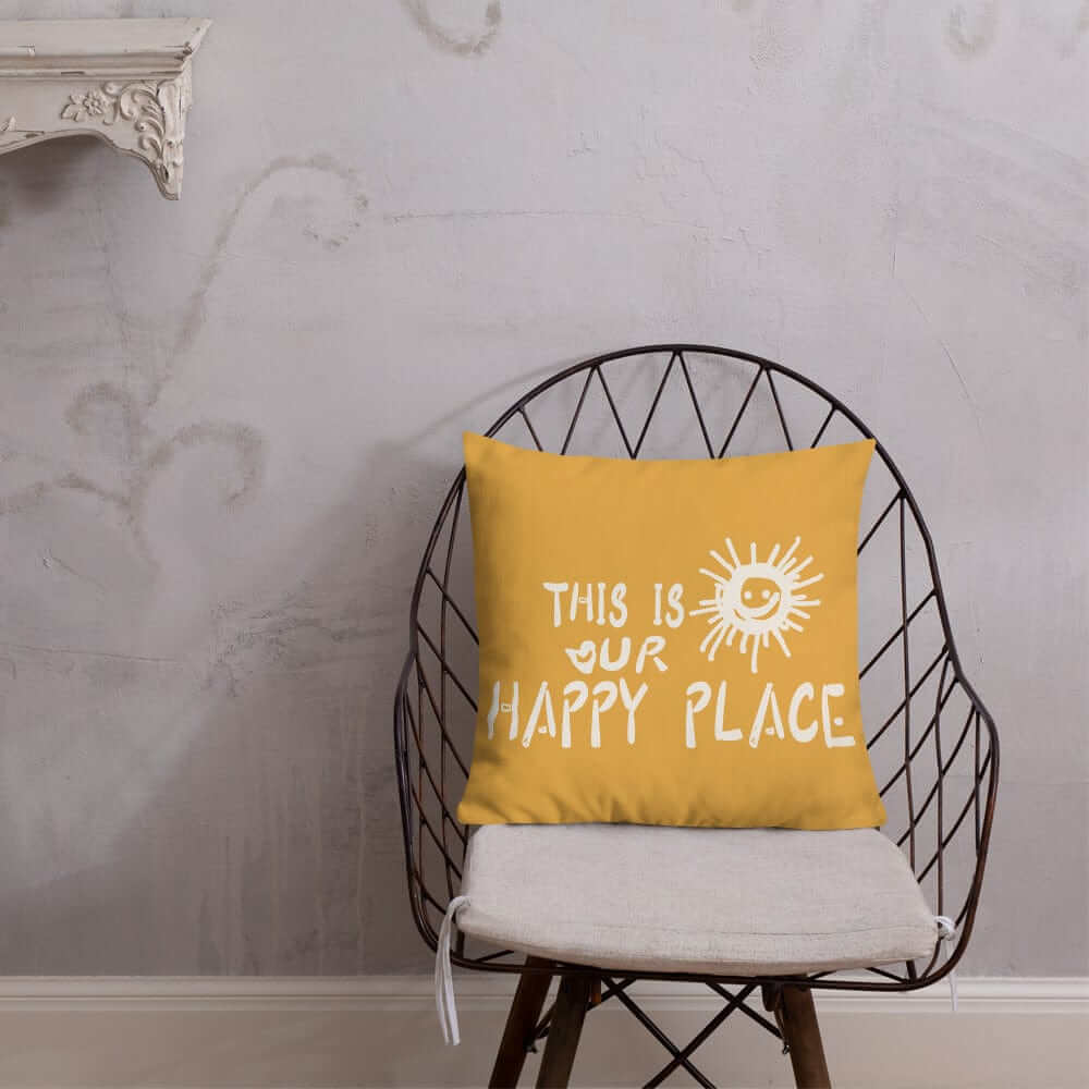 This Is Our Happy Place Quote Decorative Accent Throw Pillow Cushion - Retro Yellow, Throw Pillows, $ 64.50, A Moment Of Now™