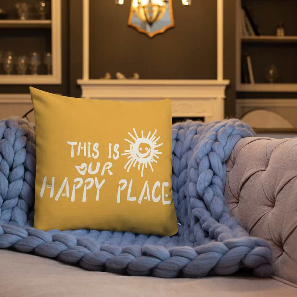 This Is Our Happy Place Quote Decorative Accent Throw Pillow Cushion - Retro Yellow, Throw Pillows, $ 64.50, A Moment Of Now™