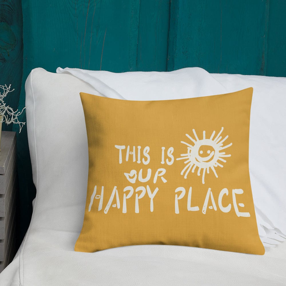 Shop This Is Our Happy Place Quote Decorative Accent Throw Pillow Cushion - Retro Yellow, Throw Pillows, USA Boutique