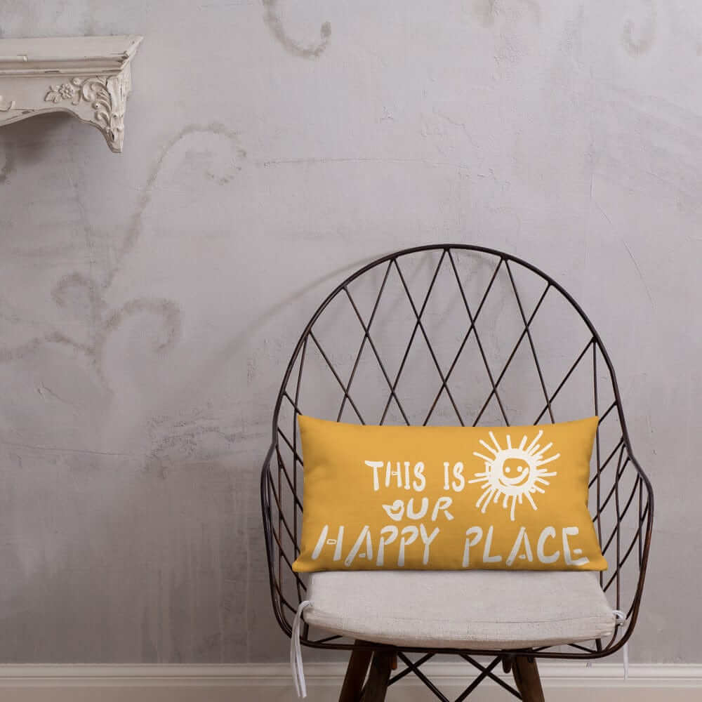 This Is Our Happy Place Quote Decorative Accent Throw Pillow Cushion - Retro Yellow, Throw Pillows, $ 64.50, A Moment Of Now™