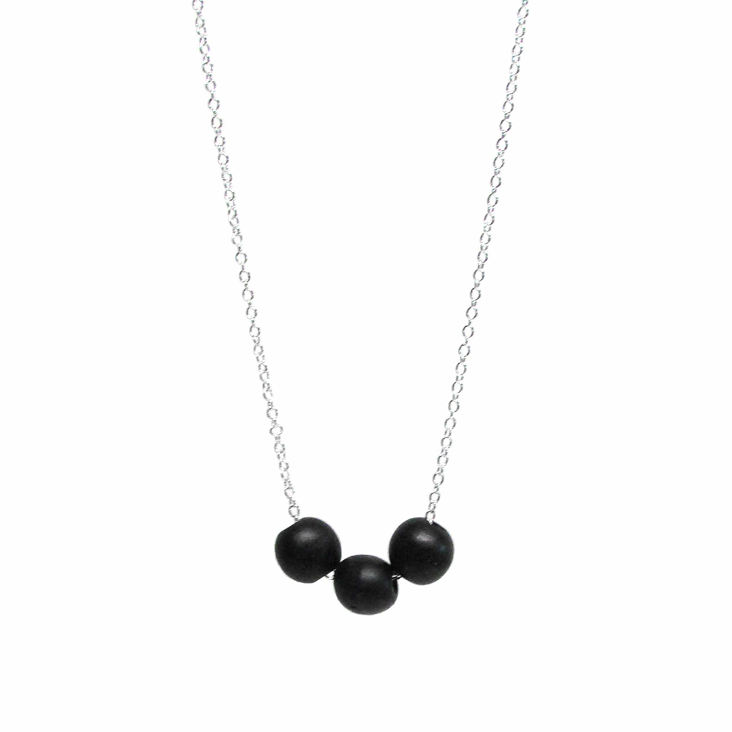 Shop Three Wishes Wood Beads Minimalist Silver Chain 18" Ladies Necklace, Necklaces, USA Boutique