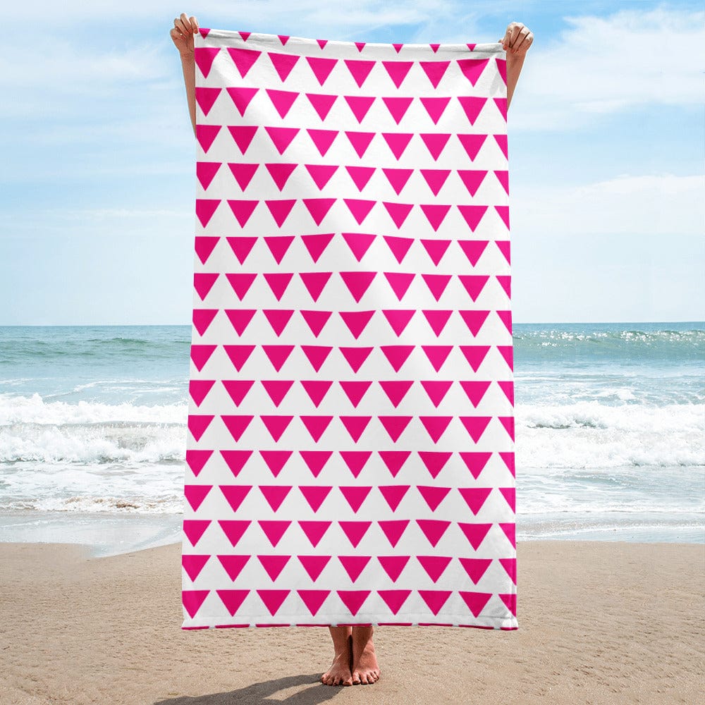 Shop Triangle Pattern Bright Pink on White Beach Bath Towel, Towel, USA Boutique
