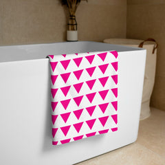 Shop Triangle Pattern Bright Pink on White Beach Bath Towel, Towel, USA Boutique