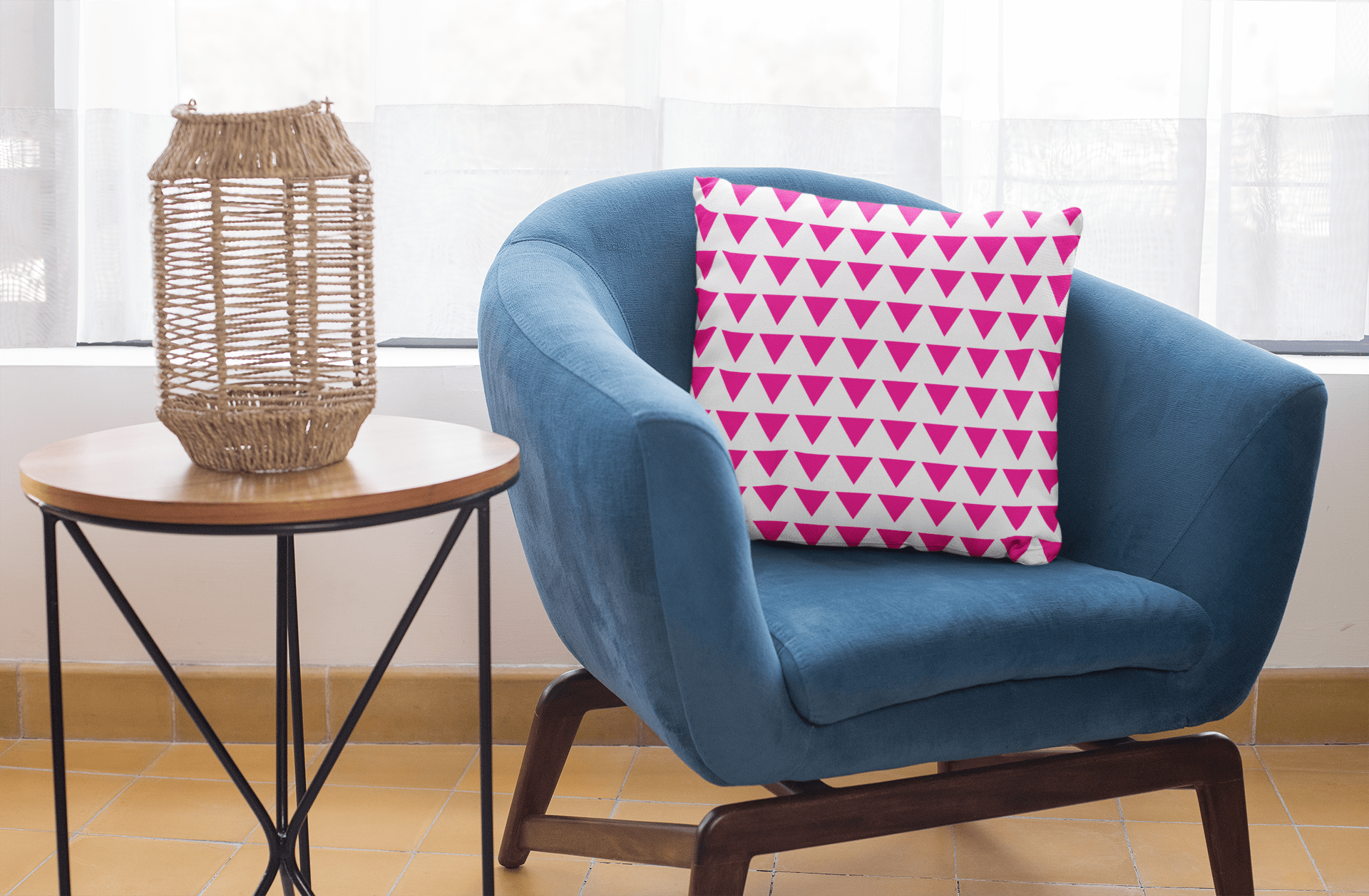 Shop Triangle Pattern Bright Pink on White Premium Decorative Throw Pillow Cushion, Pillow, USA Boutique