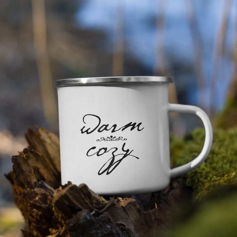 Warm & Cozy Hygge Lifestyle Enamel Coffee Tea Cup Mug - Black on White, Mug, $ 28.50, A Moment Of Now™