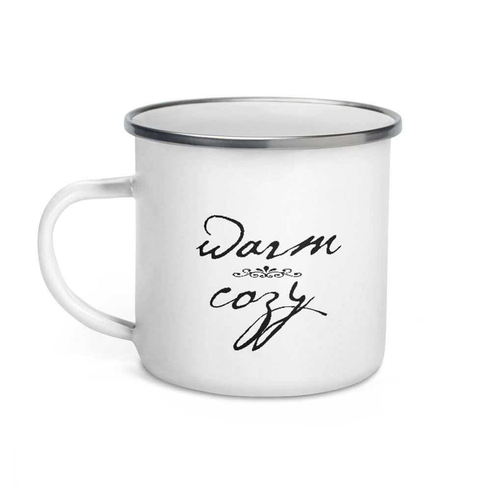 Warm & Cozy Hygge Lifestyle Enamel Coffee Tea Cup Mug - Black on White, Mug, $ 28.50, A Moment Of Now™