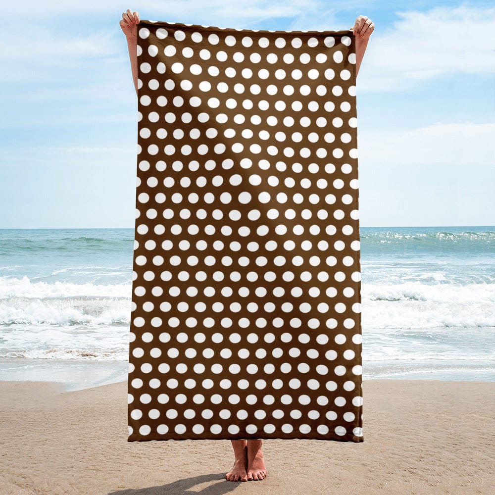 Shop White on Brown Polka Dots Beach Bath Towel, Towel, USA Boutique