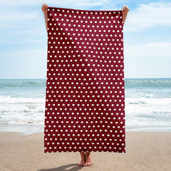 Shop White on Burgundy Polka Dots Beach Bath Towel, Towel, USA Boutique