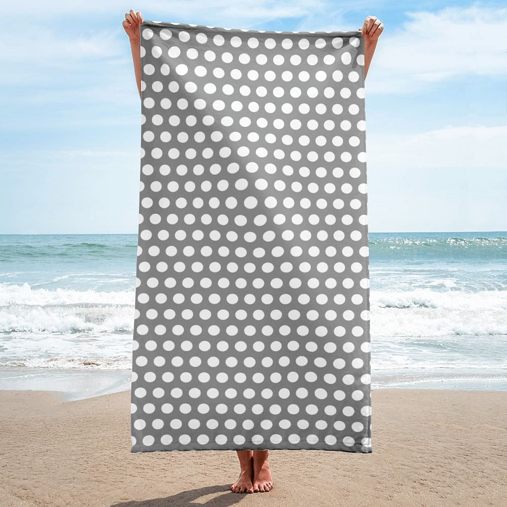 Shop White on Grey Polka Dots Beach Bath Towel, Towel, USA Boutique