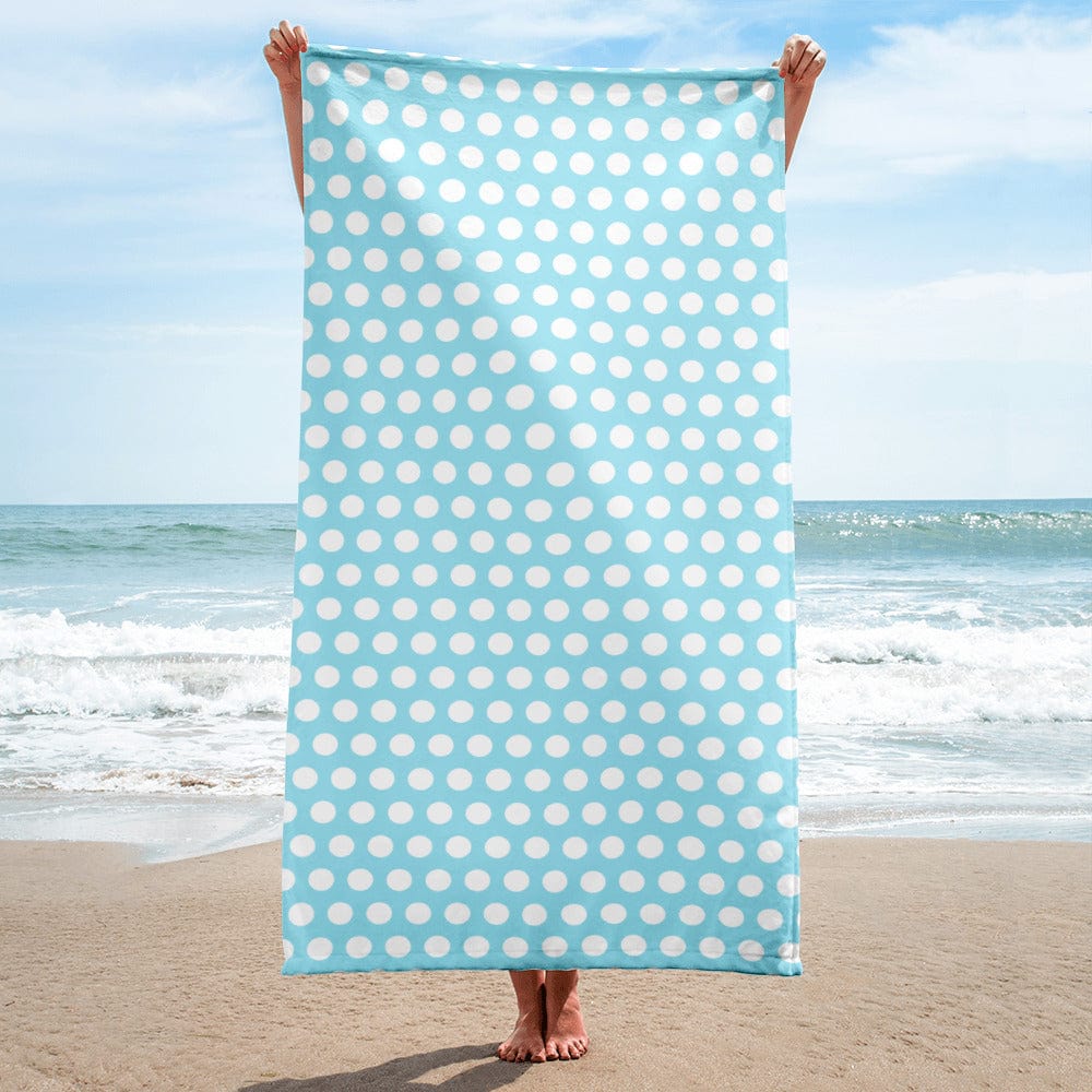 Shop White on Light Blue Polka Dots Beach Bath Towel, Towel, USA Boutique