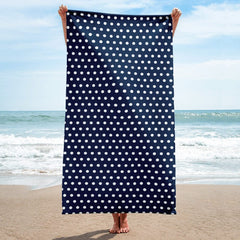 White on Oxford Blue Polka Dots Beach Bath Towel Towel A Moment Of Now Women’s Boutique Clothing Online Lifestyle Store