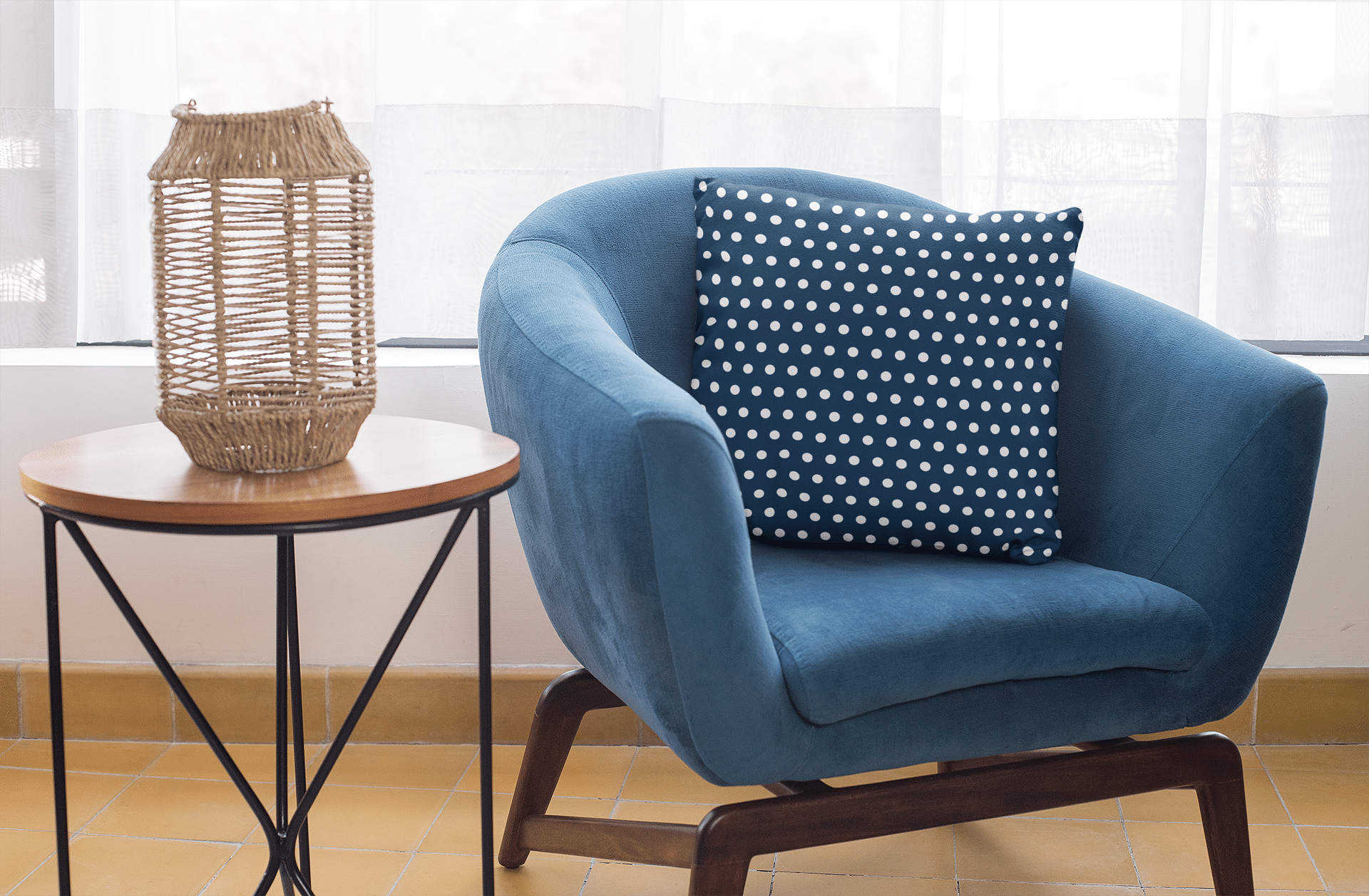 Shop White on Oxford Blue Polka Dots Premium Decorative Throw Pillow Cushion, Pillow, USA Boutique