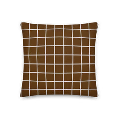 Shop White Small Grid on Brown Decorative Throw Pillow Cushion, Pillow, USA Boutique