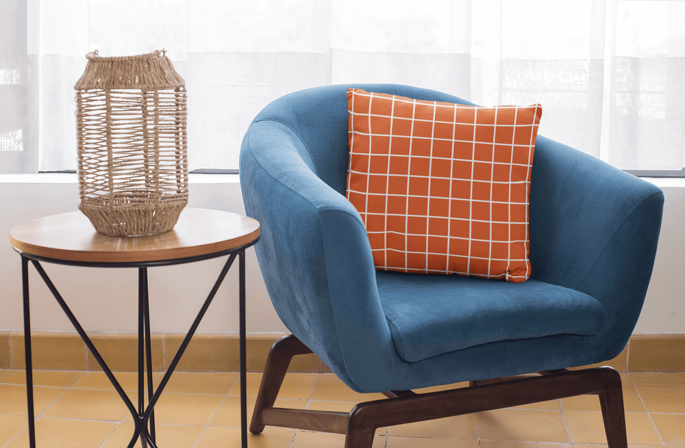 White Small Grid on Orange Decorative Throw Pillow Cushion, Pillow, $ 64.50, A Moment Of Now™