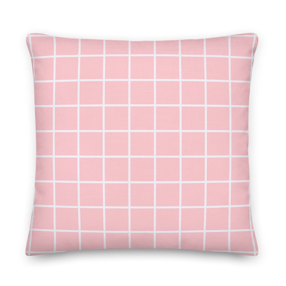 Shop White Small Grid on Pink Decorative Throw Pillow Cushion, Pillow, USA Boutique